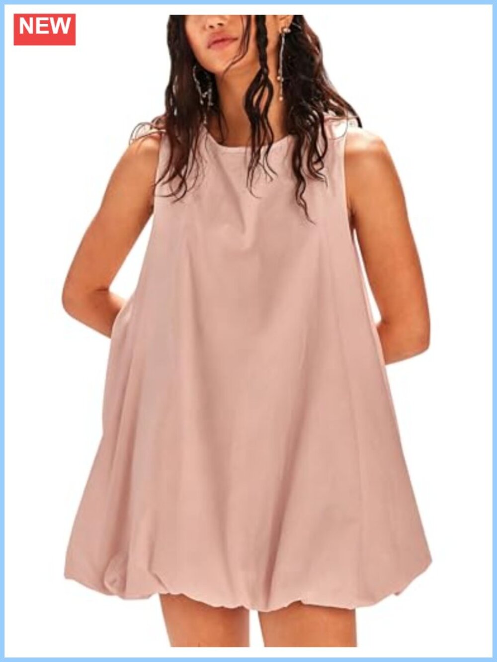 Bubble Mini Dress Sleeveless A-Line Keyhole Back Sundress with Pockets